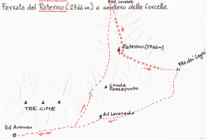 Paterno (2744 m) – vie ferrate per salita e discesa: itinerario